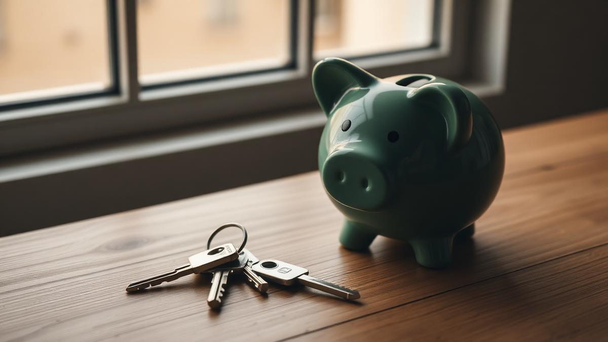 Salvadanaio e chiavi di casa che rappresentano l'anticipo per l'acquisto