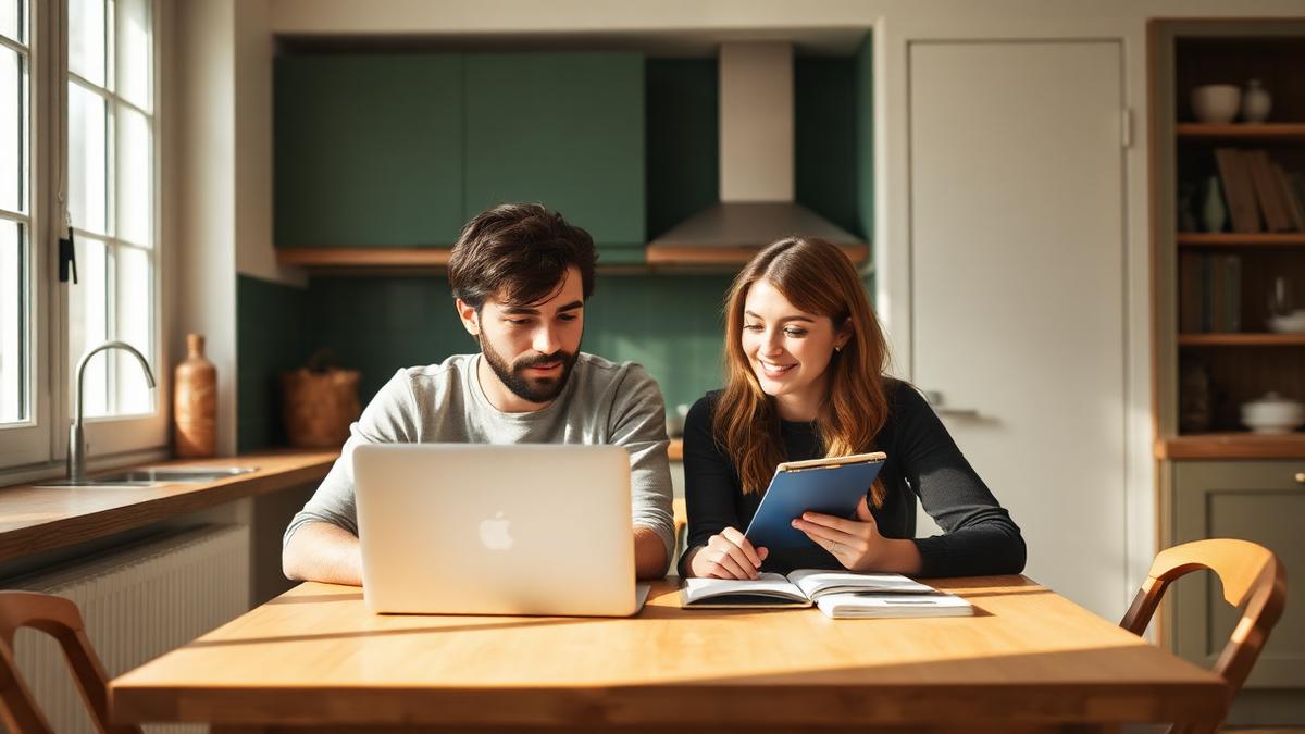 Coppia che analizza il budget per l'acquisto di una casa